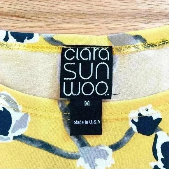 Clara Sun Woo Bright Floral Tie Sleeve Side Slit Tunic Wrinkle Free Size Medium - Picture 5 of 11